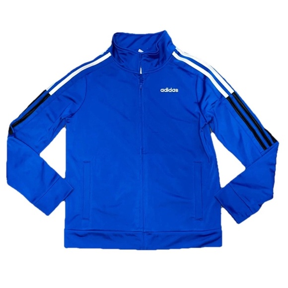 Adidas Royal Blue White Full Zip Track Jacket Pockets EUC Boys Medium 10/12 - Picture 1 of 6